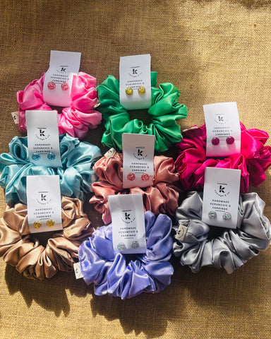 Glitter Stud Earrings & Satin Scrunchie Set