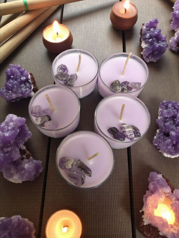 Hand Made Amethyst pheromone t-light candles set of 5