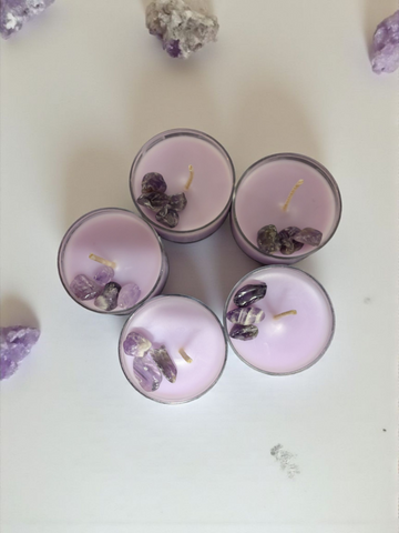Hand Made Amethyst pheromone t-light candles set of 5