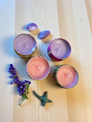 Handmade Mandala Soy Candle - 4cm x 6cm - Lavender, Rose, Lemon, Vanilla Scents