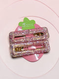 Handmade Pink Glitter Resin Hair Clips Set | Sparkly Gold Alligator Barrettes | Cute Kawaii Hair Accessories for Girls, Teens, & Women