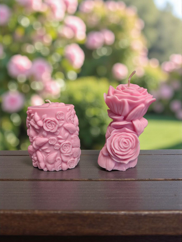 Hand Poured Rose Candle | Patchouli, Musk & Sandalwood | Hot Pink Pillar 11cm x 7cm