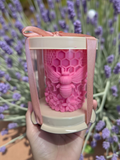 Hand Poured Bee Candle Candle | Patchouli, Musk & Sandalwood | Hot Pink Pillar