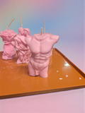 Hand Poured Lovers Candle or Male torso| Patchouli, Musk & Sandalwood | Hot Pink Pillar 11cm x 7cm