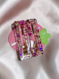 Handmade Pink Glitter Resin Hair Clips Set | Sparkly Gold Alligator Barrettes | Cute Kawaii Hair Accessories for Girls, Teens, & Women