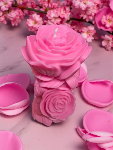 Hand Poured Rose Candle | Patchouli, Musk & Sandalwood | Hot Pink Pillar 11cm x 7cm