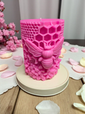 Hand Poured Bee Candle Candle | Patchouli, Musk & Sandalwood | Hot Pink Pillar