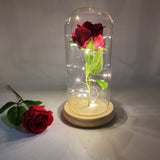 LED Single Stem Rose Red Wooden base