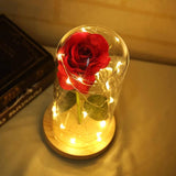 LED Single Stem Rose Red Wooden base