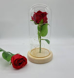 LED Single Stem Rose Red Wooden base