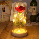 LED Single Stem Rose Red Wooden base